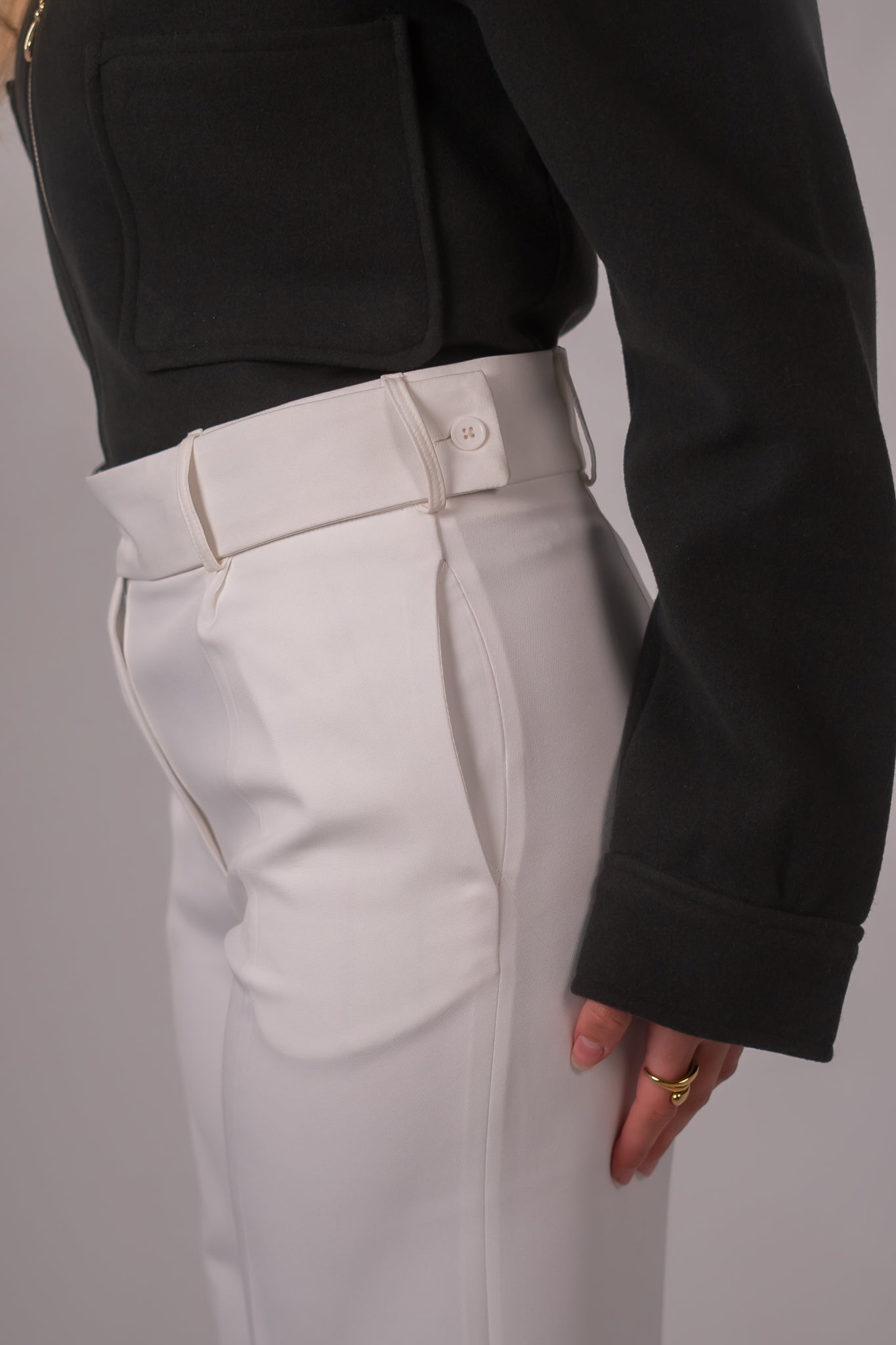 White flared trousers