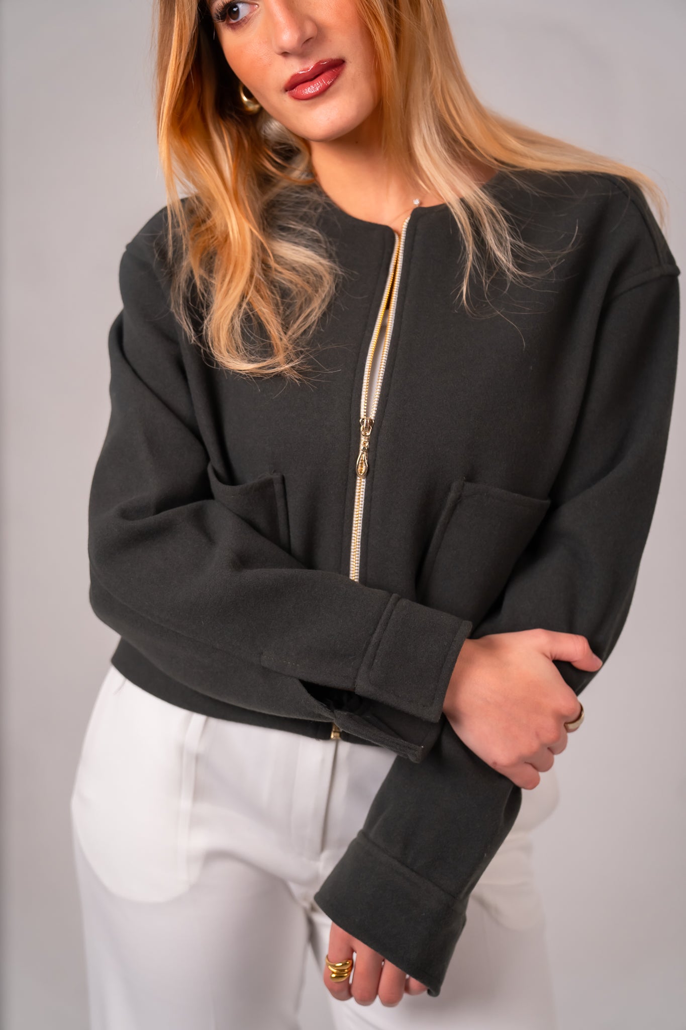 Dark Olive green cropped jacket