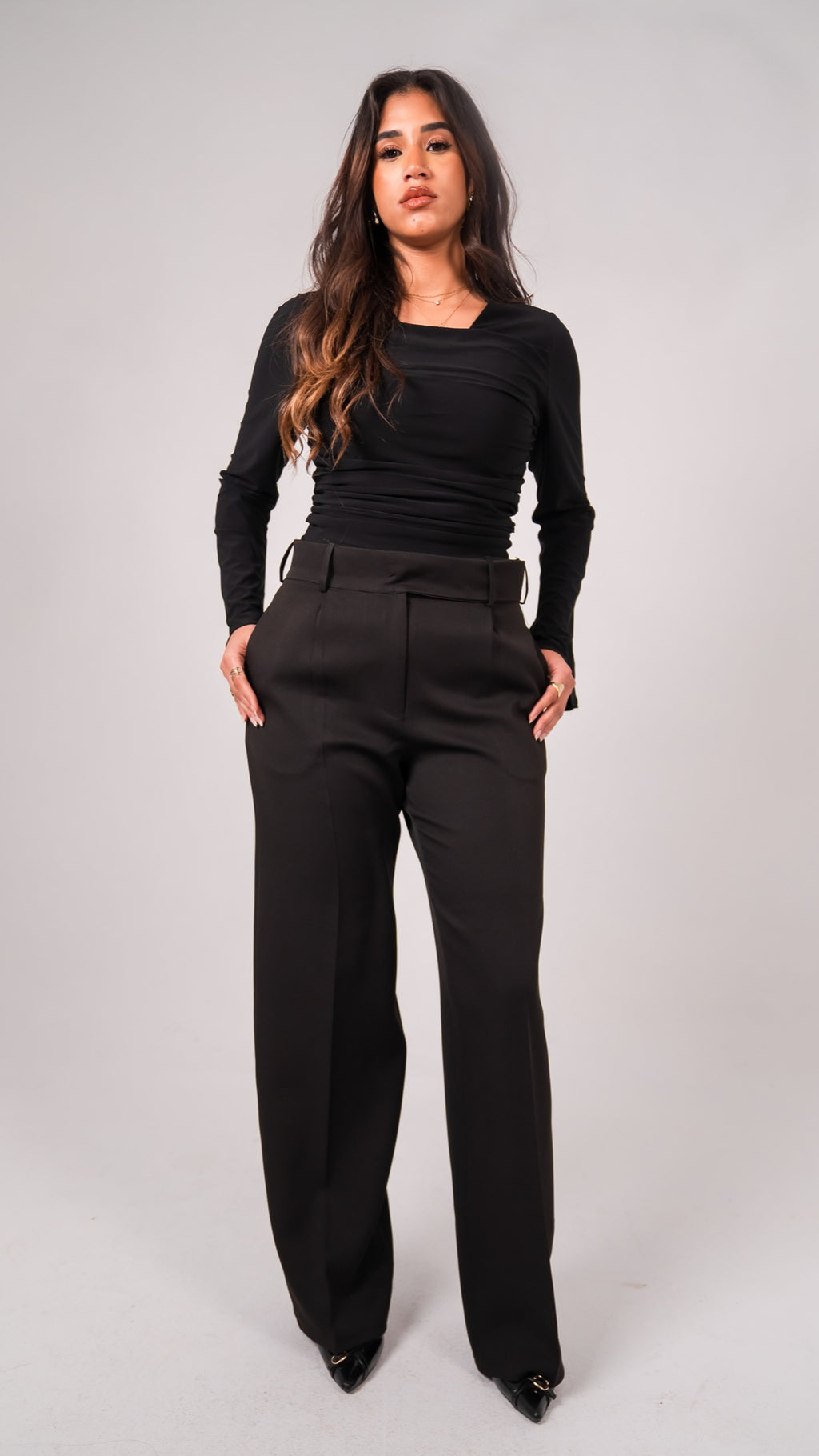 Black flared trousers