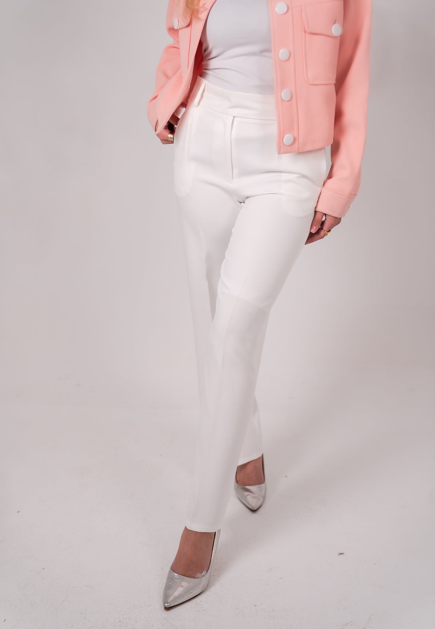 White flared trousers