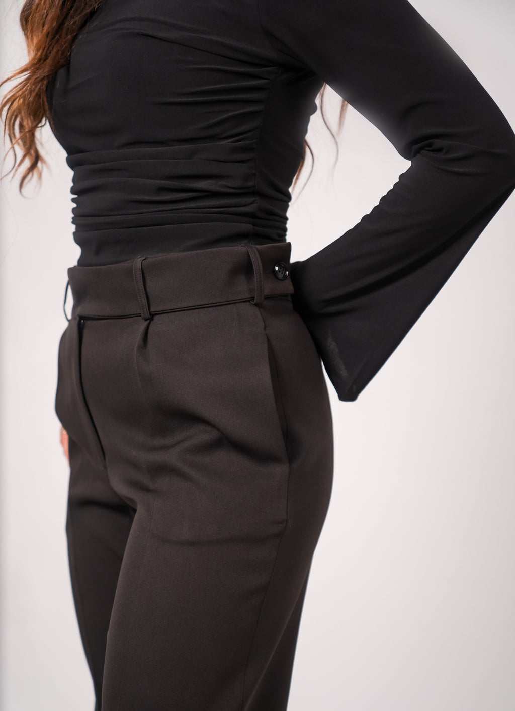 Black flared trousers