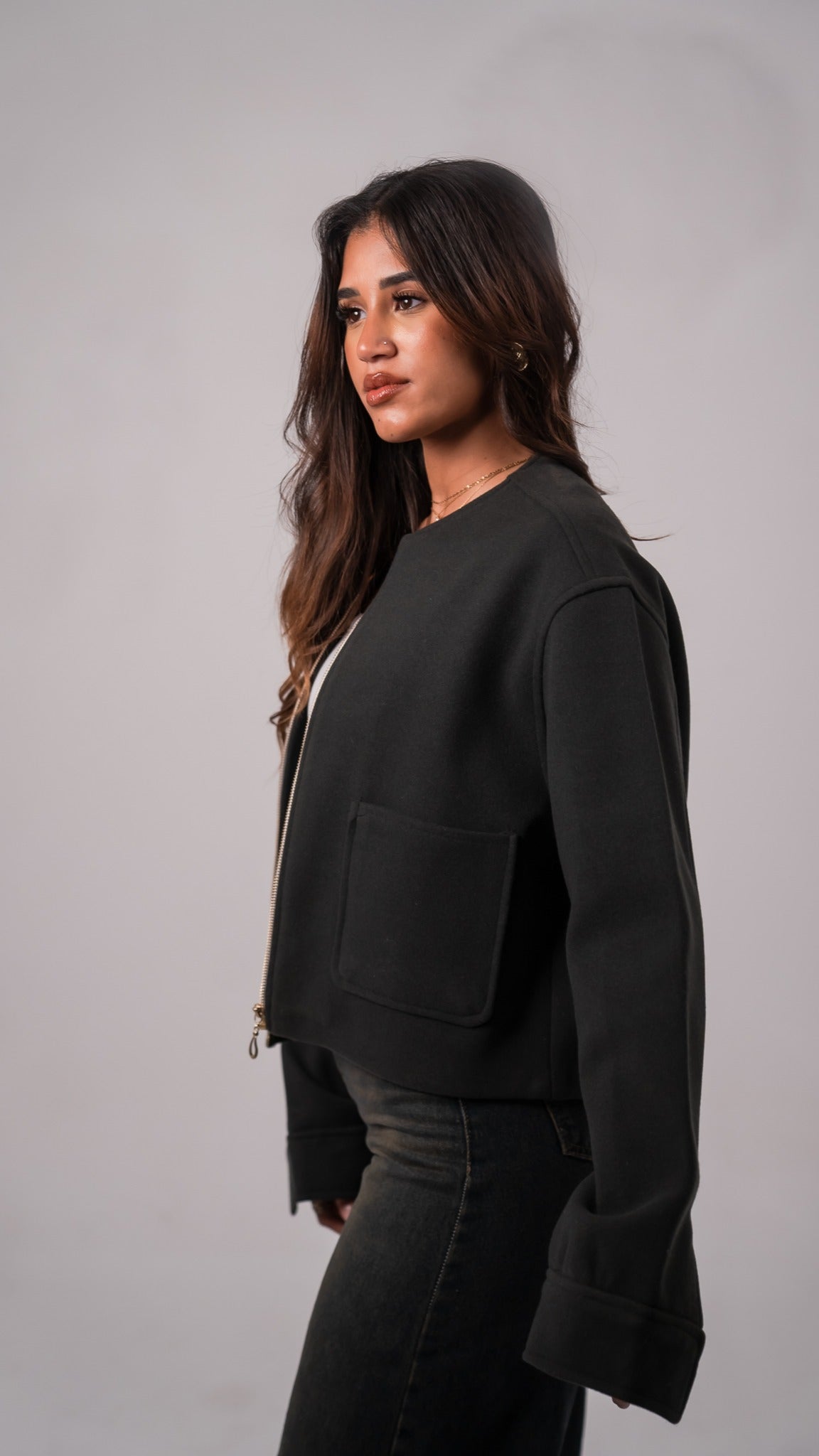 Dark Olive green cropped jacket