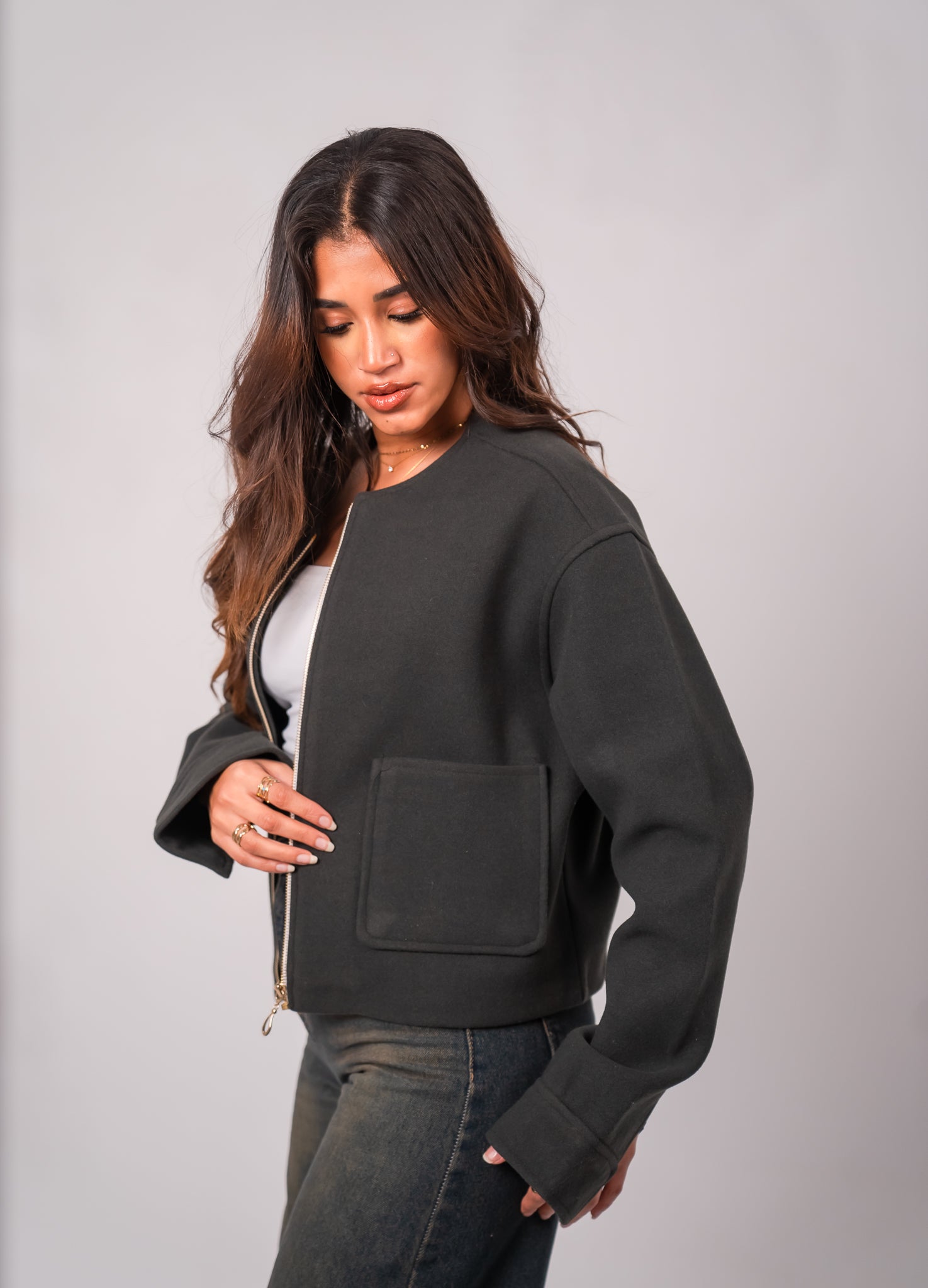 Dark Olive green cropped jacket