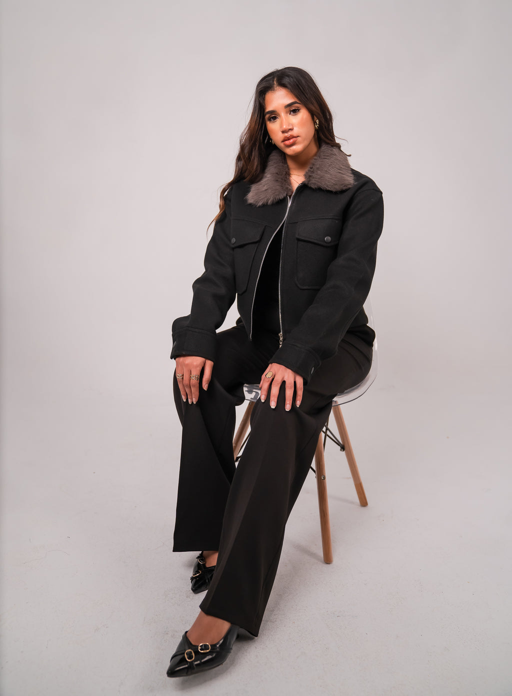 Black flared trousers