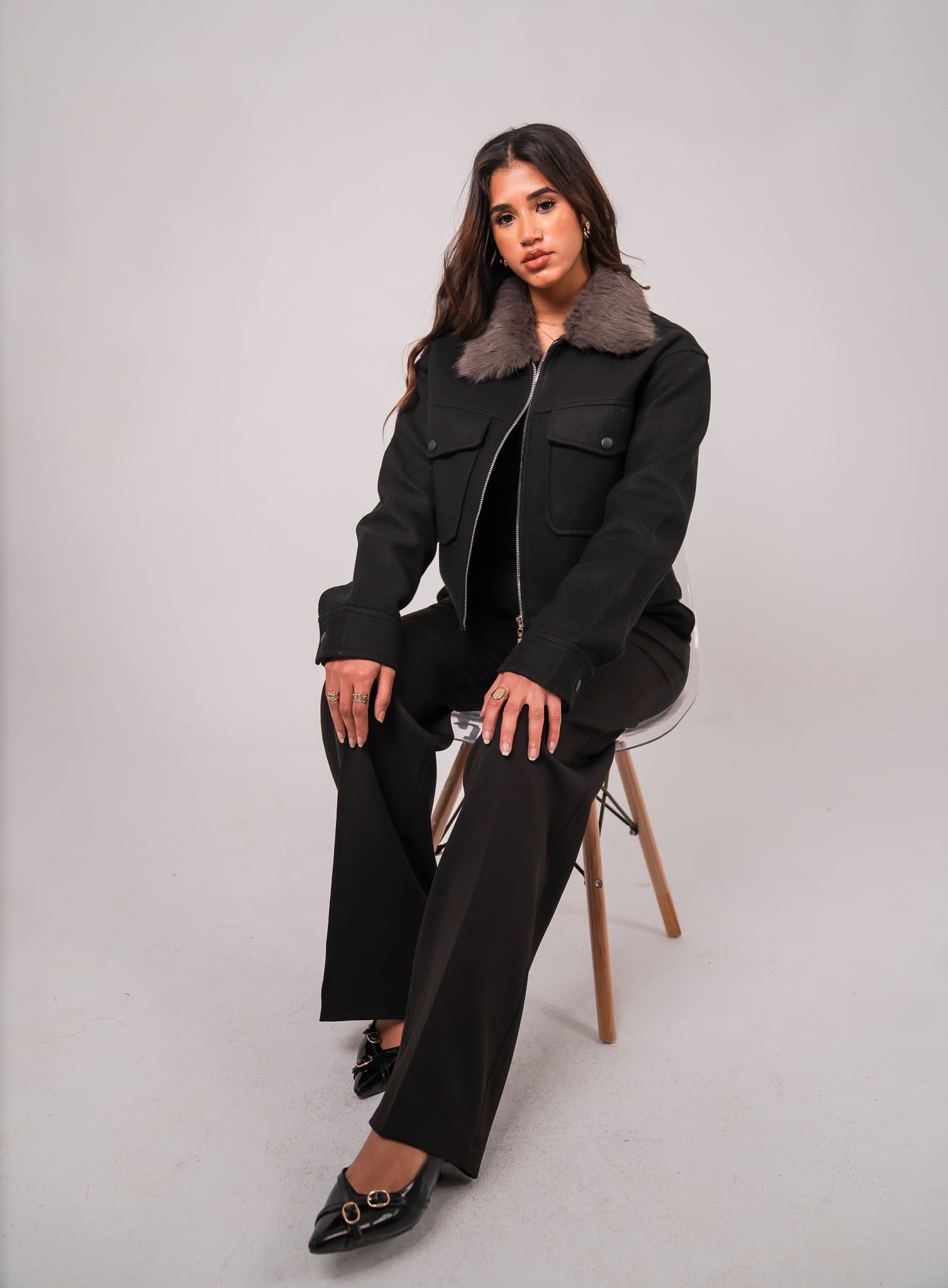 Black flared trousers